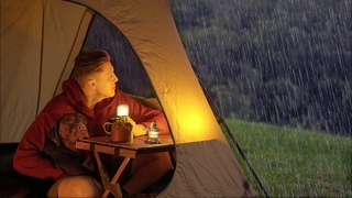 SOLO CAMPING in heavy RAIN with my DOG  relaxing in the tent, cosy night,  ASMR