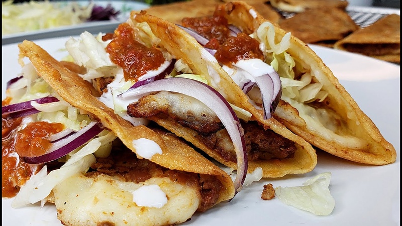 CRISPY TACOS, Chorizo Bean and Cheese Tacos Dorados, Chorizo Refried Beans