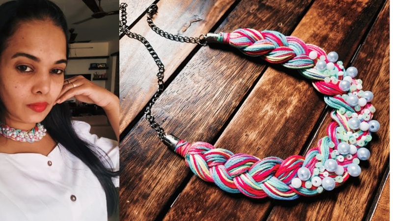 DIY THREAD NECKLACE BRAIDED NECKPIEC CREATE IDEAS MAKE MONEY learn to make handmade jewelry with
