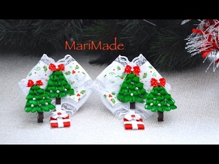 Канзаши Новый Год Елочки Заколки Резинки Kanzashi Christmas Trees Bows