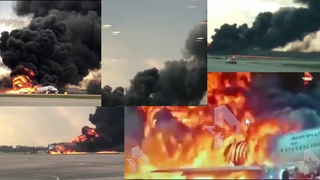 Катастрофа (пожар) SSJ-100 в Шереметьево: полное видео посадки
