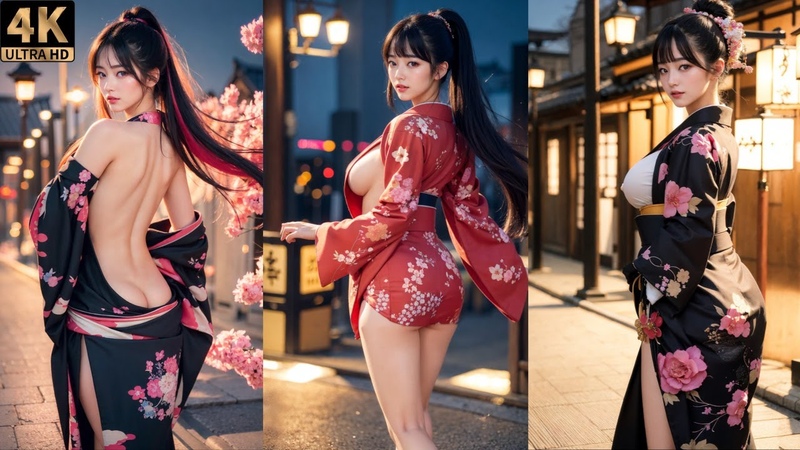4 K, AI Art 아사쿠사 거리의 기모노 룩, Kimono look on Asakusa Street, 着物 ルック, Lookbook,