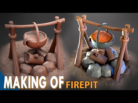 Art Breakdown Making a Stylized Firepit model, sculpt, and