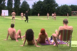 Streaker at nudist cricket