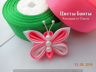 Бабочка Канзаши МК Заколка для волос из атласных лент